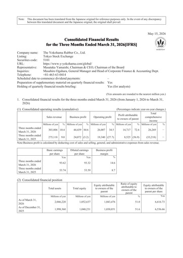 Thumbnail The Yokohama Rubber Company Quarterly Report 2026-q1