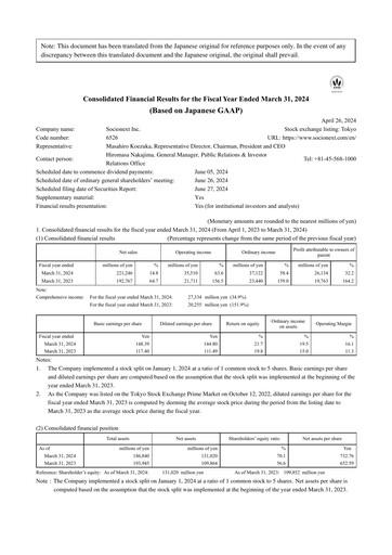 Thumbnail Socionext Financial Statement fy2024