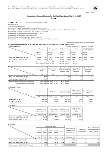 Thumbnail Amada Co., Ltd. Financial Report fy2025