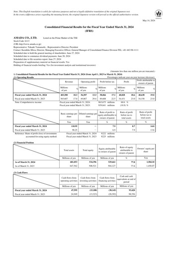 Thumbnail Amada Co., Ltd. Financial Statement fy2023