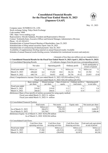 Miniature Sundrug Bilan financier fy2023