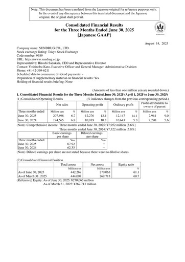 Thumbnail Sundrug Quarterly Report 2026-q1