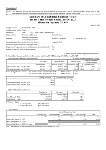 Thumbnail Kandenko Quarterly Report 2023-q1