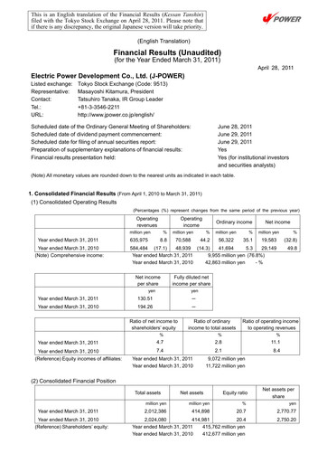 Thumbnail J-POWER (Electric Power Development) Financial Statement fy2010