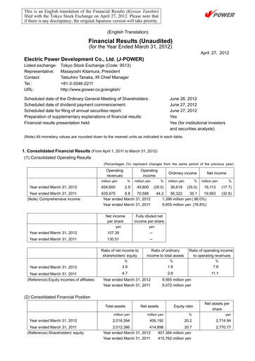 Thumbnail J-POWER (Electric Power Development) Financial Statement fy2011