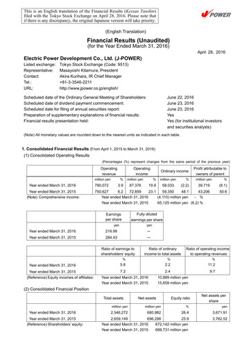 Thumbnail J-POWER (Electric Power Development) Financial Statement fy2015