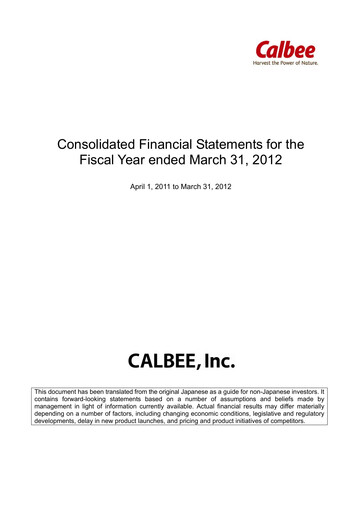 Miniature Calbee, Inc. Rapport financier 2012