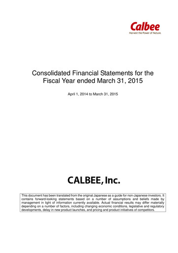 Miniature Calbee, Inc. Rapport financier 2015