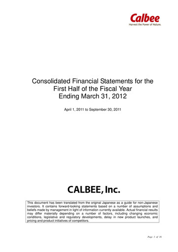 Miniature Calbee, Inc. Rapport semestriel 2012-h1