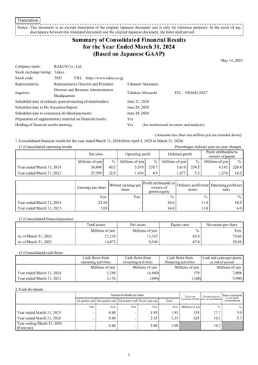 Thumbnail Rakus Co., Ltd. Financial Statement fy2024