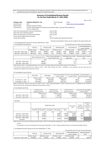 Thumbnail Sumitomo Bakelite Company Financial Report fy2025