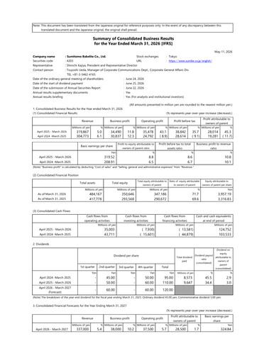 Thumbnail Sumitomo Bakelite Company Financial Report fy2026