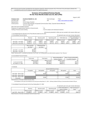 Thumbnail Sumitomo Bakelite Company Quarterly Report 2026-q1