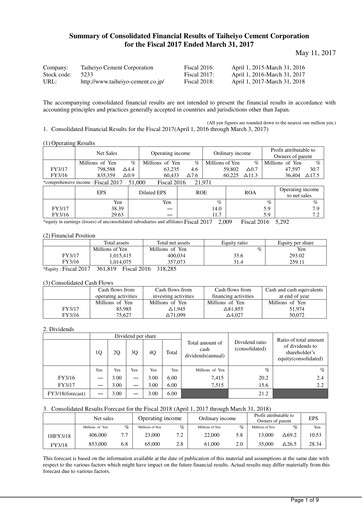 Thumbnail Taiheiyo Cement Financial Statement fy2017
