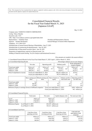 Thumbnail Taiheiyo Cement Financial Statement fy2025