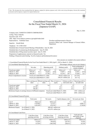 Miniature Taiheiyo Cement Bilan financier fy2026
