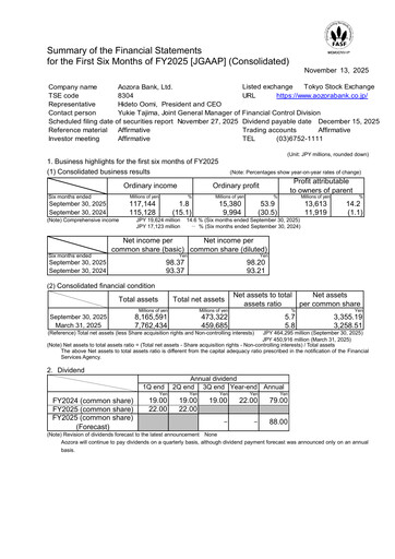 Thumbnail Aozora Bank Financial Report 2025-h1