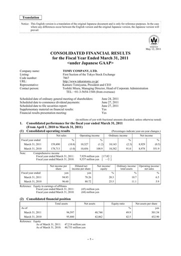 Thumbnail TOMY Company Financial Statement fy2011