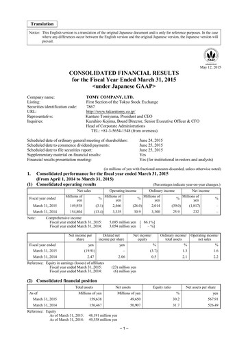 Thumbnail TOMY Company Financial Statement fy2015