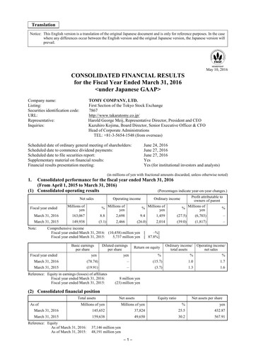 Thumbnail TOMY Company Financial Statement fy2016