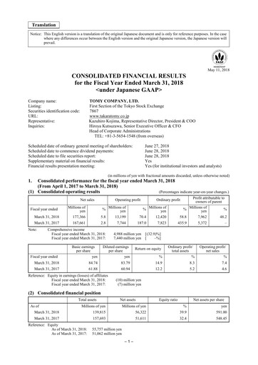 Thumbnail TOMY Company Financial Statement fy2018