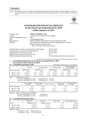 Thumbnail TOMY Company Financial Statement fy2019