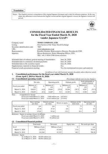 Thumbnail TOMY Company Financial Statement fy2020