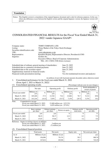 Thumbnail TOMY Company Financial Statement fy2022