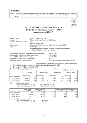 Thumbnail TOMY Company Financial Statement fy2023