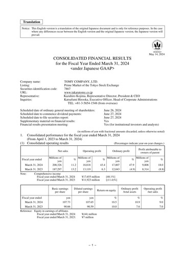 Thumbnail TOMY Company Financial Statement fy2024