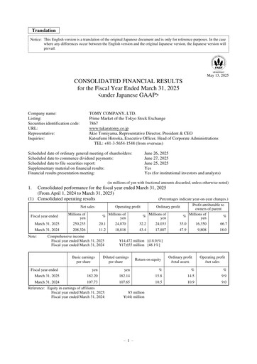 Thumbnail TOMY Company Financial Statement fy2025