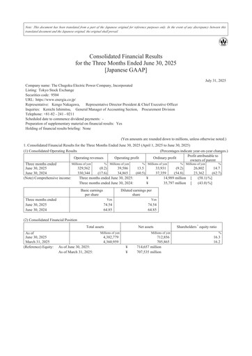Miniature The Chugoku Electric Power Rapport trimestriel 2026-q1