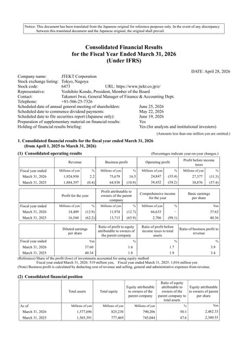 Vorschaubild JTEKT Corporation Finanzmitteilung fy2026