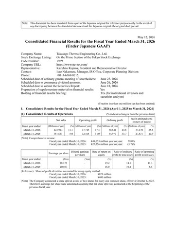Thumbnail Takasago Thermal Engineering Financial Statement fy2026