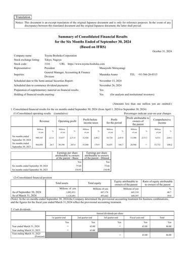 Vorschaubild Toyota Boshoku Corporation Halbjahresbericht 2025-h1