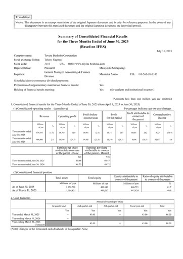Vorschaubild Toyota Boshoku Corporation Quartalsbericht 2026-q1