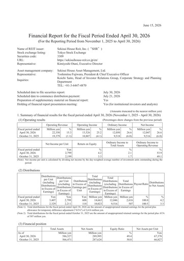 Thumbnail Sekisui House Reit Financial Report 2026-h1