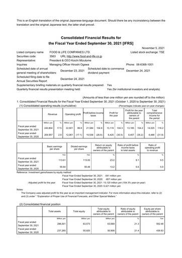 Thumbnail Food & Life Companies Financial Statement fy2021
