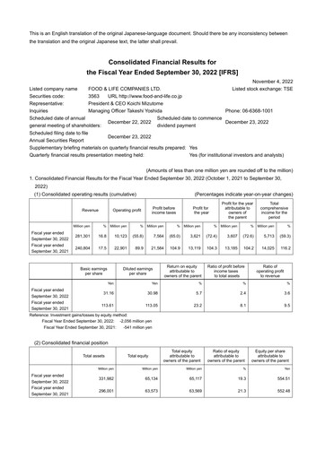 Thumbnail Food & Life Companies Financial Statement fy2022