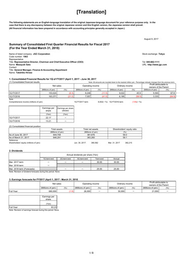Thumbnail JGC Holdings Quarterly Report 2017-q1