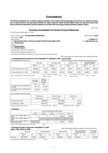 Thumbnail JGC Holdings Quarterly Report 2025-q1