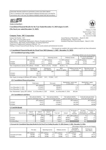 Thumbnail DIC Corporation Financial Statement 2025