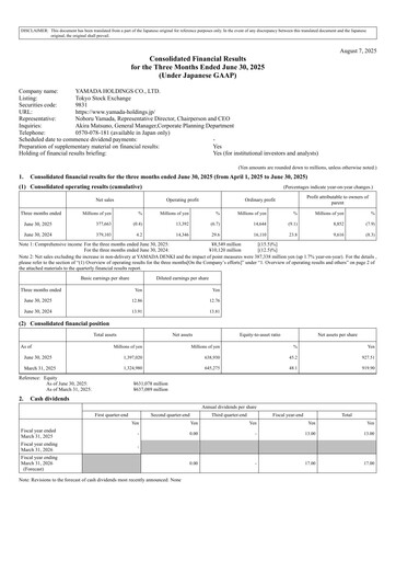 Thumbnail Yamada Holdings Quarterly Report 2026-q1