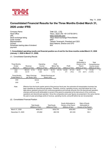 Vorschaubild THK Co. Quartalsbericht 2026-q1