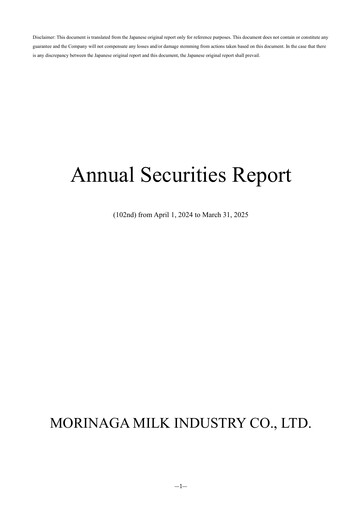Thumbnail Morinaga Milk Industry Annual Report 2025