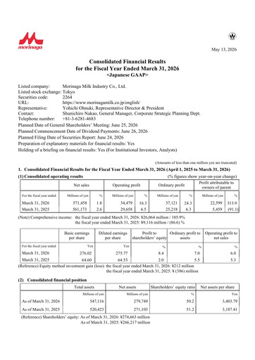 Thumbnail Morinaga Milk Industry Financial Report 2025-2026