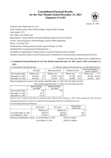 Thumbnail Daido Steel Quarterly Report 2023-q3
