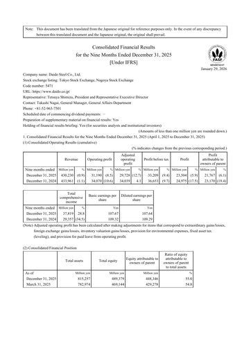 Thumbnail Daido Steel Quarterly Report 2025-q3