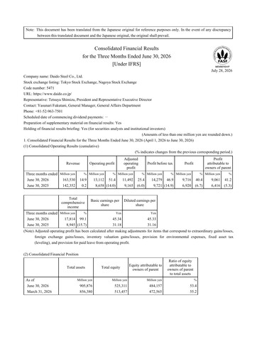 Thumbnail Daido Steel Quarterly Report 2027-q1