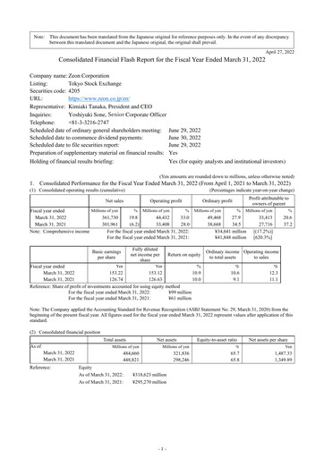 Miniature Zeon Corporation Bilan financier fy2021